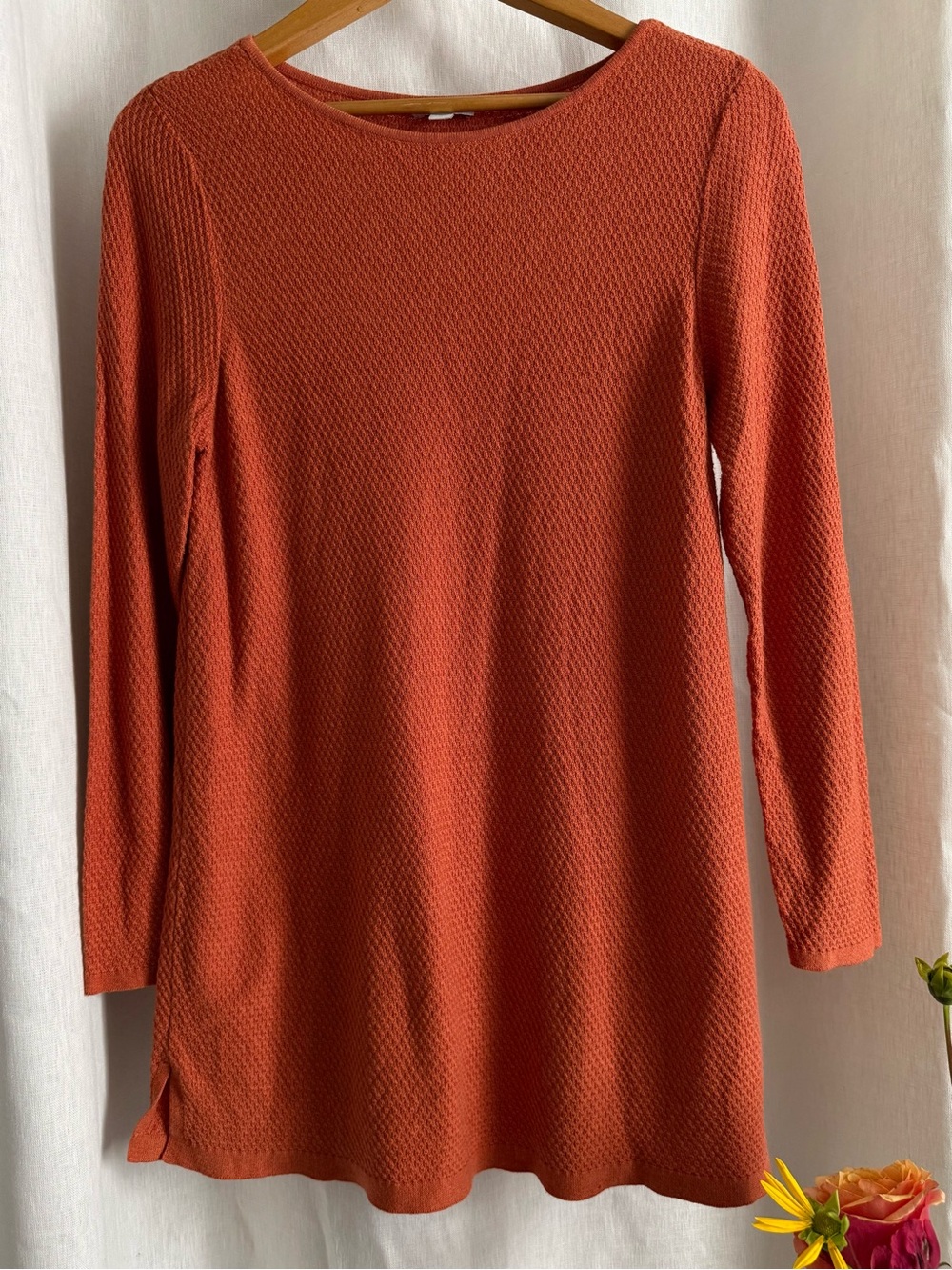 J. Jill Waffle Knit Tunic Sweater M Spice Orange Cozy Cotton Blend Fall Boho Top